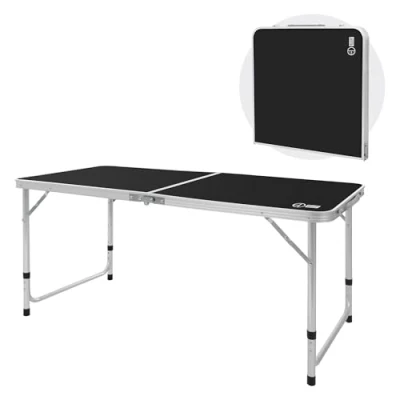 Abbildung von ECD Germany Alu Campingtisch Klapptisch, höhenverstellbar 120x60x54 70 cm, Schwarz, HDPE Platte, klappbar, tragbar, leicht, Falttisch mit Griff, Koffertisch Gartentisch Reisetisch Balkontisch Esstisch