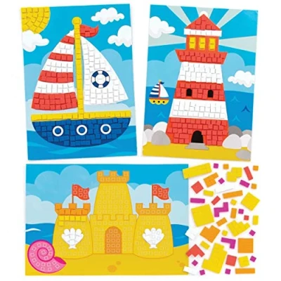 Abbildung von Baker Ross Mosaik Bastelsets „Am Meer“ (4 Stück) selbstklebende Mosaike für Kinder, sortiert, Mittel
