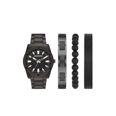Abbildung von Skechers Quarzuhr KNURLING BRACELET SET, (Set, 4 tlg., mit 3 Schmuckarmbändern), Armbanduhr, Herrenuhr, Ideal auch als Geschenk, analog, Leuchtindizes