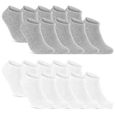 Abbildung von sockenkauf24 Sneakersocken 10, 20, 30 Paar Sneaker Socken Damen &amp; Herren Schwarz Weiß Grau (Schwarz/Weiß/Grau, Paar, 47 50) Baumwolle 16900