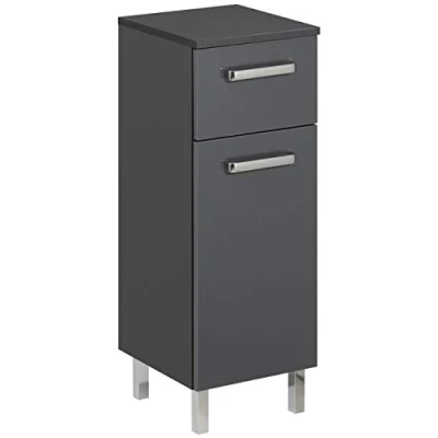 Abbildung von Pelipal Badezimmerschrank Quickset 311 in Anthrazit Glanz, 30 cm breit Unterschrank mit 1 Tür, Schubkasten und Einlegeboden