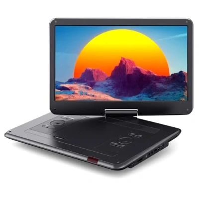 Abbildung von WOLFANG 17,5’’ Tragbarer DVD Player mit 15,6’’ HD Display, 6 Stunden Wiederaufladbare Batterie, Unterstützung für USB/SD Karte/AV Übertragung, Sync TV/Projektor Bildschirm, Schwarz, WDV02