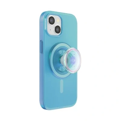 Abbildung von PopSockets iPhone 15 Hülle mit rundem Handygriff, kompatibel MagSafe®, Handyhülle für 15, kabellosem Laden Opalescent Blue