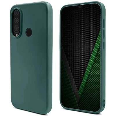 Abbildung von Moozy Lifestyle. Hülle für Huawei P30 Lite, Dunkelgrün Silikon Handyhülle Schutzhülle mit Mattem Finish und Weichem Mikrofaserfutter