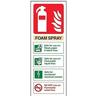 Abbildung von vsafety 11012 ac r Feuerlöscher Schild, Schaumstoff Spray ID Elektrische Safe, starrer Kunststoff, Porträt, 75 mm x 200 mm, beige/schwarz/grün/rot