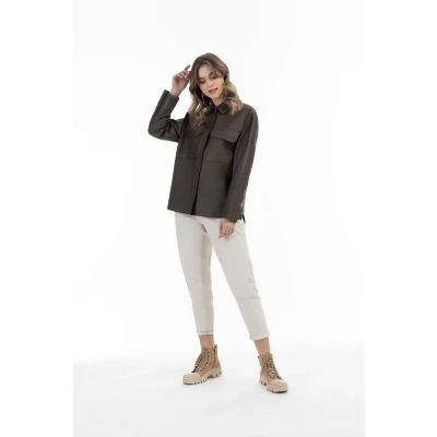 Abbildung von DREIMASTER Vintage Damen Lederhemd S / Taupe 100% Lammleder