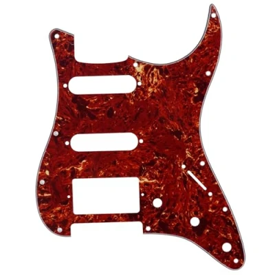 Abbildung von Musiclily HSS 11 Löcher Strat Schlagbrett Pickguard für Fender American/Mexican Standard Stratocaster Modern Style E Gitarre,4 lagig Red Tortoise
