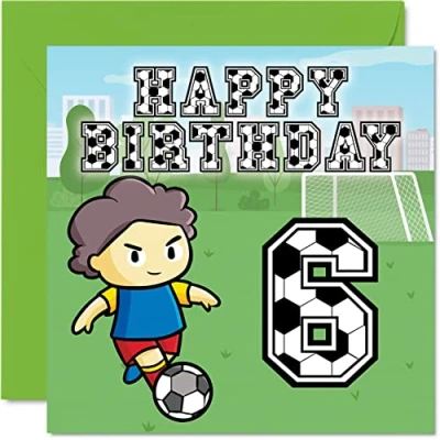 Abbildung von Geburtstagskarte für Jungen Fußballfan Karte 6 Jahre alter Jungen, Geburtstagskarten Ihn, 145 mm x Grußkarte Sohn, Bruder, Enkel, Neffe, Cousin, sechster Geburtstag