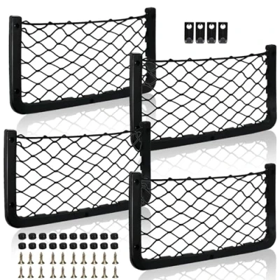 Abbildung von AOKITO 4 Stück Aufbewahrungsnetz mit Haken, Gepäcknetz Auto, Kofferraum Netz, Wohnmobil, Ablagenetz, Elastisch Netztasche, für Wohnwagen, LKW etc (36 x 18cm)