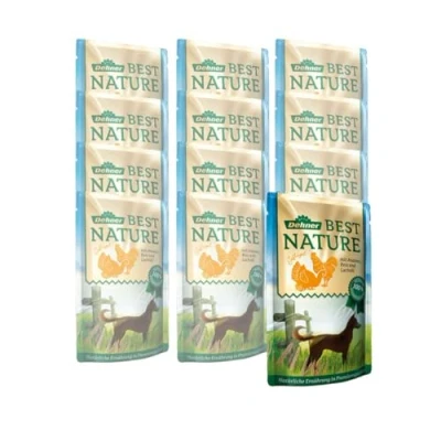 Abbildung von Dehner Best Nature Hundefutter, Nassfutter, für ausgewachsene Hunde, Geflügel / Reis, 12 x 150 g Beutel (1.8 kg)