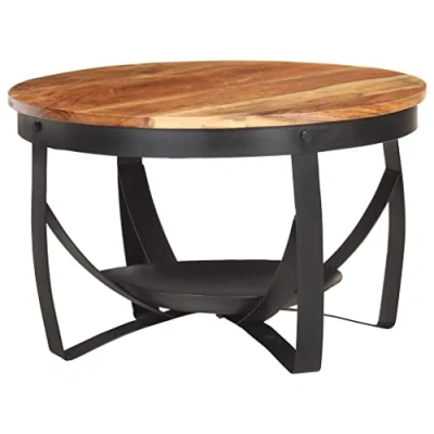 Abbildung von vidaXL Akazienholz Massiv Couchtisch Industriestil Beistelltisch Wohnzimmertisch Kaffeetisch Sofatisch Teetisch Tisch Ø68x43cm Eisen