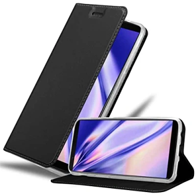 Abbildung von Cadorabo Hülle kompatibel mit OnePlus 5T aus Premium Kunst Leder Flip Klappbare Stoßfeste Magnetische [Standfunktion] [Kartenfächern] Cover für Tasche in Schwarz