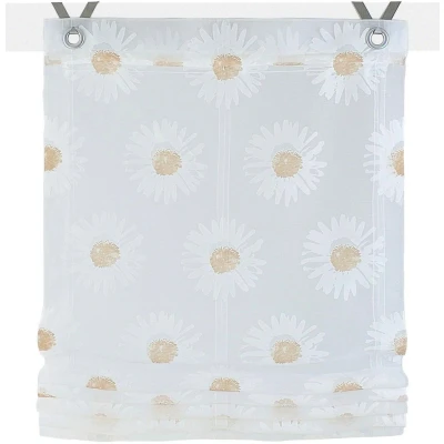 Abbildung von Kutti Raffrollo &quot;Daisy&quot;, mit Hakenaufhängung, ohne Bohren, freihängend, transparent, Organza, bedruckt, Blumen. Floral, Edelstahlhaken