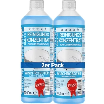 Abbildung von 2x 1000ml Wischroboter Reinigungsmittel Konzentrat mit Frische Duft &amp; Dosierbecher Streifenfrei schaumarm Saugwischer Bodenreiniger