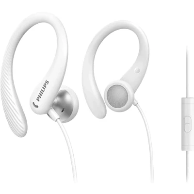 Abbildung von Philips Audio TAA1105WT/00 Sportkopfhörer mit Mikrofon, In Ear Kopfhörer (Flexible Ohrbügel, Bass Beat Öffnung, IPX2 schweißresistent, Sicherer Sitz, Inline Fernbedienung), Weiß, Einheitsgröße