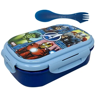 Abbildung von Brotdose mit Besteck, Avengers, Marvel, Lunchbox, Multifach, 3 in 1 Gabel, Löffel, Messer