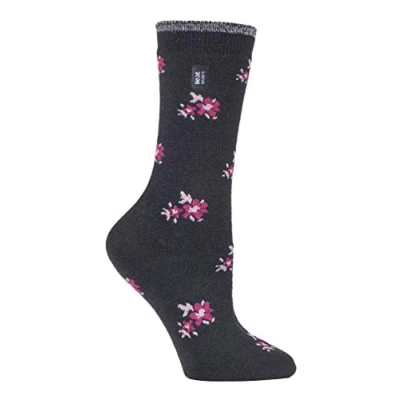 Abbildung von HEAT HOLDERS Ultra Lite Damen 1.0 Tog Winter Warm Dünn Thermosocken zum Erwärmen (Bellis Charcoal Floral, 37 42 eu)