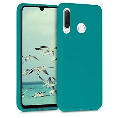 Abbildung von kwmobile Hülle kompatibel mit Huawei P30 Lite weiches TPU Silikon Case Cover geeignet für kabelloses Laden Petrol matt