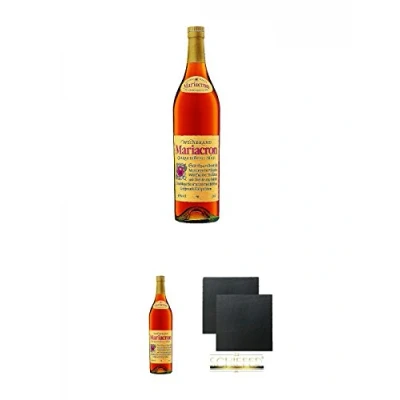 Abbildung von Mariacron Weinbrand 3,0 Liter + Schiefer Glasuntersetzer eckig ca. 9,5 cm Ø 2 Stück