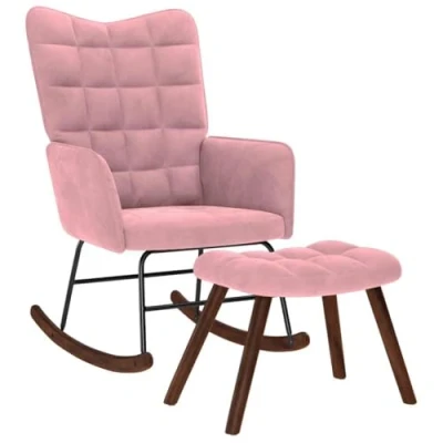 Abbildung von vidaXL Schaukelstuhl mit Hocker Pink Velvet, Stuhl, Loungesessel, Loungesitz, Schaukelstuhl, Wohnzimmerstuhl, Relaxsessel, Wippe, Relaxsessel