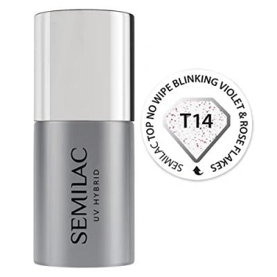 Abbildung von Semilac Top Coat No Wipe UV Gel Soak Off Polish Salon Quality Manicure Effective Long Lasting Crack Resistant Easy to Apply (Blinking Violet &amp; Rose, 7ml)