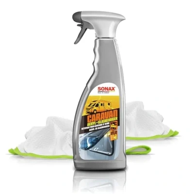 Abbildung von autopflege Wohnmobil Glas &amp; Acrylglas Reinigungsset Sonax Caravan Acryl + GlasReiniger 750 ml 2X Scheibenreinigungstuch Reiniger für Glas, Touchscreen Displays