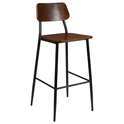 Abbildung von Flash Furniture Industrieller Barhocker mit Metallrahmen und rustikalem Holzsitz