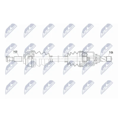 Abbildung von NTY NPW RE 221 Antriebswelle Vorderachse links 675mm Schaltgetriebe 5 Gang RENAULT: Kangoo II Express, MEGANE 2 Kombi, / Grand
