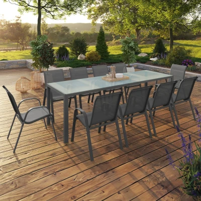 Abbildung von Gartenmöbel 10 Personen Tisch 240 cm helle Platte und stapelbare Stühle anthrazitgrau IDMarket