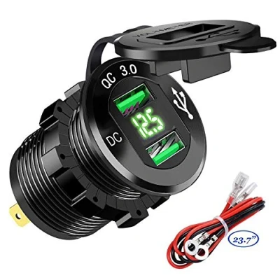 Abbildung von QC 3.0 USB Auto Steckdose KFZ Ladegerät mit Zwei Quick Charge Ladeports, 5V/6A Schnellladung für 12V/24V Fahrzeuge Boot Motorrad SUV Bus LKW Wohnwagen Marine (Grün)