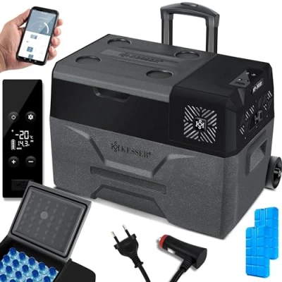 Abbildung von KESSER® Kompressor Kühlbox elektrisch Gefrierbox, 30 Liter Mit APP Steuerung USB Anschluss 12/24 V 230V, +Teleskopstange, 2X Kühlakkus Räder Kühlschrank Kühlung bis 20 C für Auto, LKW, Boot