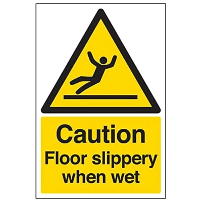 Abbildung von Warnschild mit Aufschrift &quot;Warning General Caution Floor Slippery When Wet&quot; 200 x 300 mm, wiederklebbares Sicherheitsschild