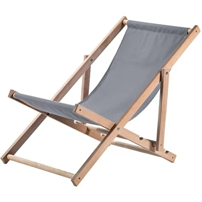 Abbildung von KADAX Liegestuhl, Strandstuhl aus Holz, Sonnenliege bis 120kg, Liege Buchenholz, Holzklappstühle, Strandliege, Klappliege für Strand, Holz Liegestuhl (Grau)