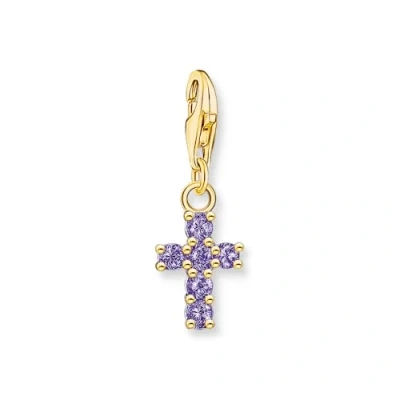 Abbildung von Thomas Sabo Charm Anhänger Kreuz mit violetten Steinen 18 Karat vergoldetes Silber 2036 414 13