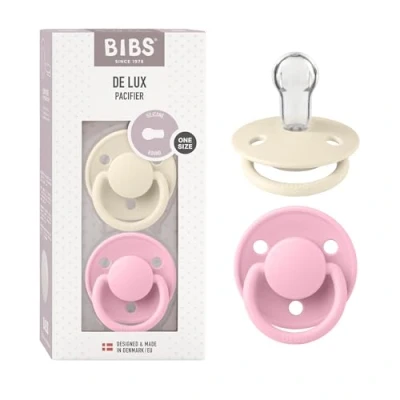 Abbildung von BIBS De Lux Schnuller 2er Pack, BPA frei, Kirschform Nippel. Silikon, Hergestellt in Dänemark. 0 36 Monate (2er Pack), Ivory/Baby Pink