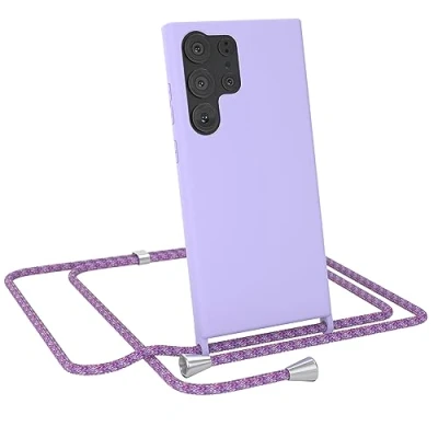 Abbildung von EAZY CASE Handytasche zum Umhängen kompatibel mit Samsung Galaxy S23 Ultra Handy Schutzhülle Band, Necklace Hülle, farbig TPU Case, Lavendel Lila Schnur Unicorn Clips Silber