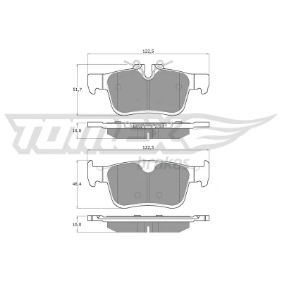 Abbildung von TOMEX brakes TX 18 87 Bremsbelagsatz Hinterachse für Verschleißwarnanzeiger vorbereitet VOLVO: XC60 II, V90 II Kombi, V60