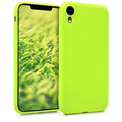 Abbildung von kwmobile Hülle kompatibel mit Apple iPhone XR weiches TPU Silikon Case Cover geeignet für kabelloses Laden Neon Gelb