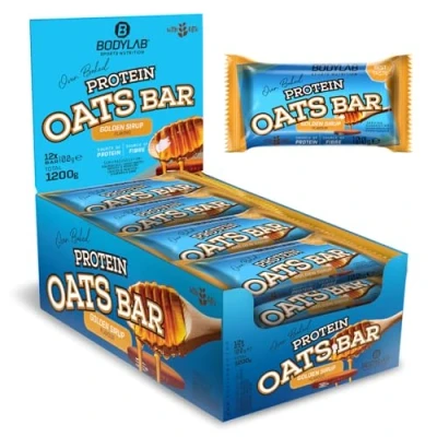 Abbildung von Bodylab24 Protein Oats Bar Golden Sirup 12 x 100g, Energieriegel mit 50g Kohlenhydraten und 15g pro Riegel, Top Kombination aus Energie Eiweiß, ideal vor oder nach dem Training
