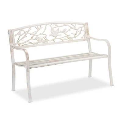 Abbildung von relaxdays Gartenbank Vögel Desig, Weiß Bronze