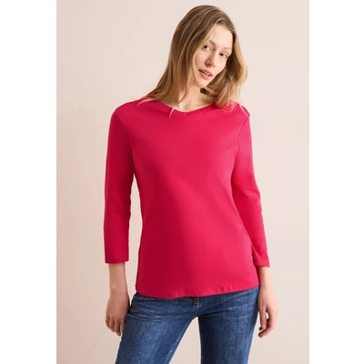 Abbildung von Cecil Basic Vneck Langarmshirt, Damen, Größe: Large, Rot
