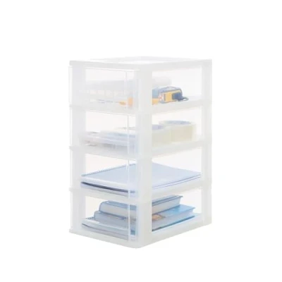 Abbildung von Iris Ohyama, Kunststoff Schubladenbox mit 4 flachen Schubladen, Mattweiß, Easy Pull System, A4, A5 &amp; A6 Format, Schreibtisch Organizer für Büro, Schule, Schreibwaren, BPA frei, Drawer, DDOCH 2004