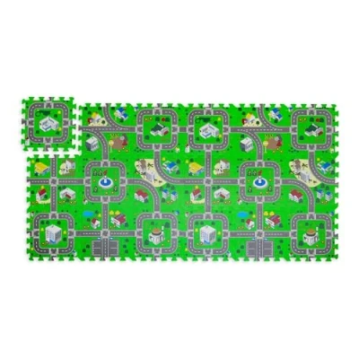 Abbildung von Relaxdays Puzzlematte Straße, 18 teilige Spielmatte, schadstofffrei, Eva Schaumstoff, Kinderzimmer, 178,5 x 90 cm, bunt