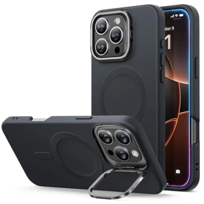 Abbildung von ESR für iPhone 16 Pro Max Hülle, Silikon Hülle mit Ständer, kompatibel MagSafe, integrierter Kameraständer, magnetische Handyhülle Max, Cloud Serie, Schwarz