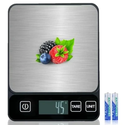 Abbildung von GIBOHOM Küchenwaage Digital, 10 KG Hochpräzise 1 g/0.1 oz Elektronische Kitchen Scale Edelstahl mit LCD Display &amp; Tara Funktion, Waage Professionell 6 Maßeinheiten, 2 Batterien Inklusive