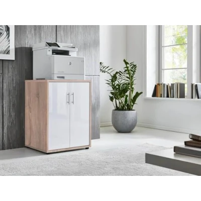 Abbildung von moebel dich auf Druckerkommode TABOR Druckerschrank Druckertisch Aktenschrank 2 türig (BxHxT) 54x74x52 cm (Eiche Sonoma/weiß Hochglanz)