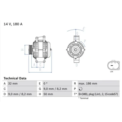 Abbildung von BOSCH 0 986 084 590 Lichtmaschine 14V 180A MERCEDES BENZ: Sprinter 3.5 T Kastenwagen, Vito Mixto, Bus