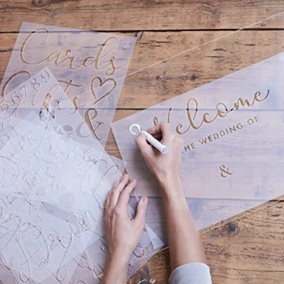Abbildung von Ginger Ray Wiederverwendbare personalisierbare Schablonen für Hochzeit, Willkommensschild, Buchstaben und Zahlen, 6 Stück, Rosa, 30,5 x 0,5 cm (L B)