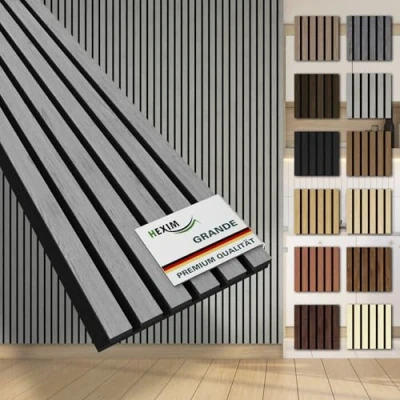 Abbildung von HEXIM Lamellen Grande 280cm Akustikpanelee XXL Wandpaneele 21mm Schalldämmung Echtholzfurnier Akustikfilz Lamellenwand Grau (1 Musterstück/Grey Oak)