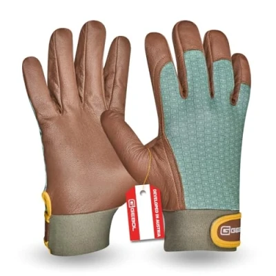 Abbildung von Gebol Vitis 1 Paar Größe L (Gr 9) Gartenhandschuh aus Echtleder und Recycling Material Klettverschluss für sicheren Halt Herren grün, braun